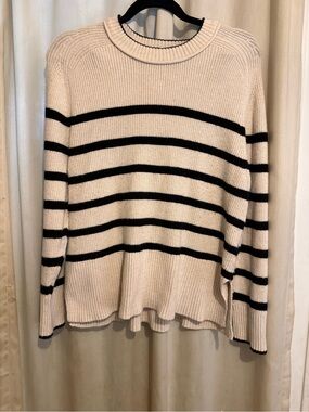 a new day Cream Crewneck Sweater with Black Stripes